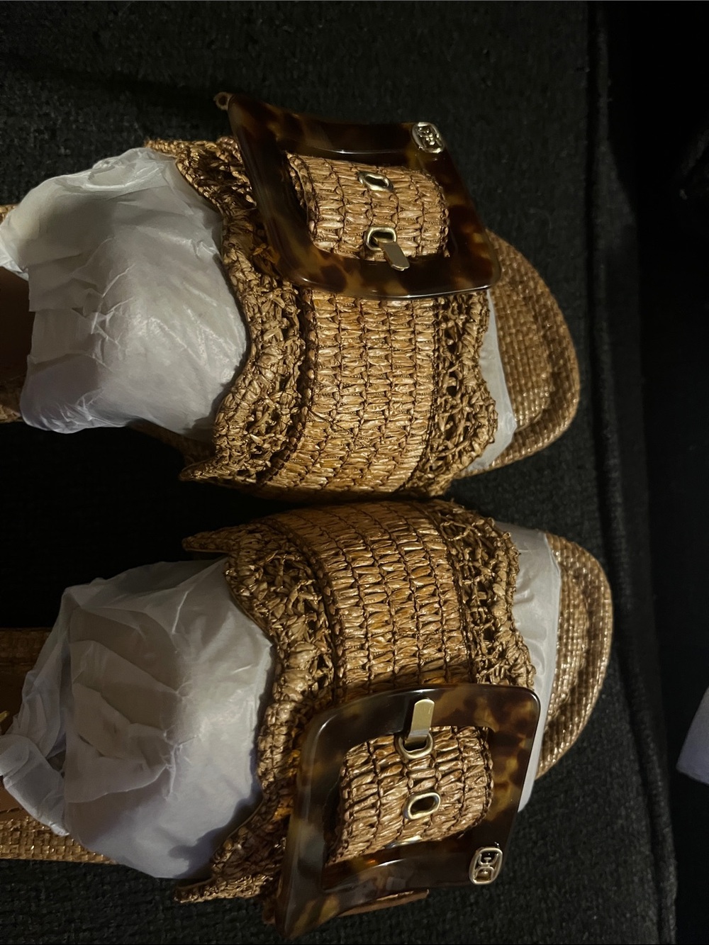 Sam Edelman Tan Woven Slide Mules with Tortoiseshell Buckle - Picture 3 of 7